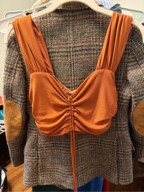 Lulu's Rust Orange Ruched Front Crop Top